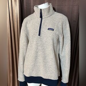 Patagonia Women's Cream and Navy Cowl Sweater